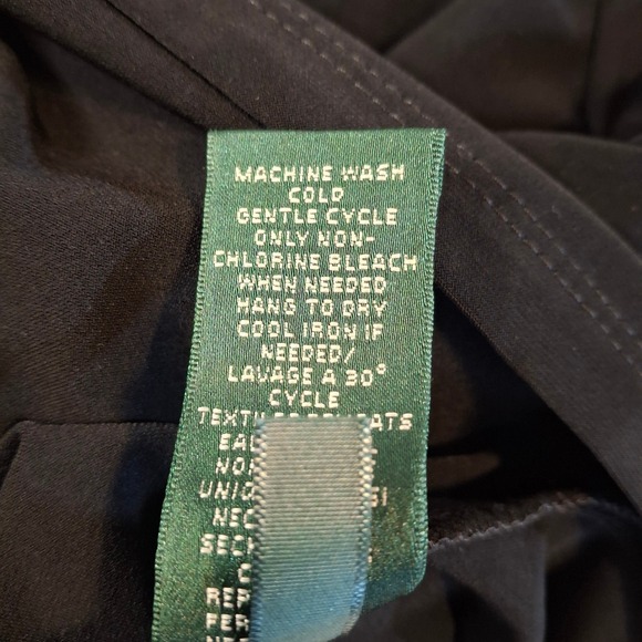 Lauren Ralph Lauren Black Faux Wrap Ruched V-Neck Dress 10P Petite 3/4 Sleeve - Picture 9 of 10